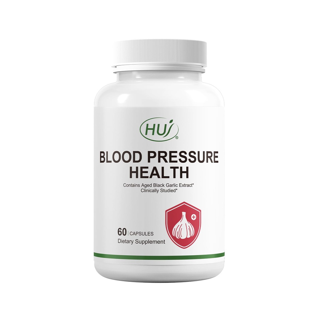 HUJ Blood Pressure Health Supplement, Plant-Based Formula with Black Garlic, Hawthorn, Beetroot, L-Arginine, L-Citrulline, 60 cápsulas