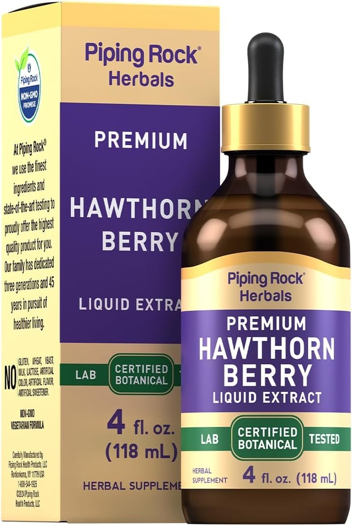 Piping Rock Hawthorn Berry Extract Líquido TENIDO 4 fl oz TENIDO Herb Tincture Drops TEN Premium Vegetarian Supplement ANTE Non GMO, Gluten Free