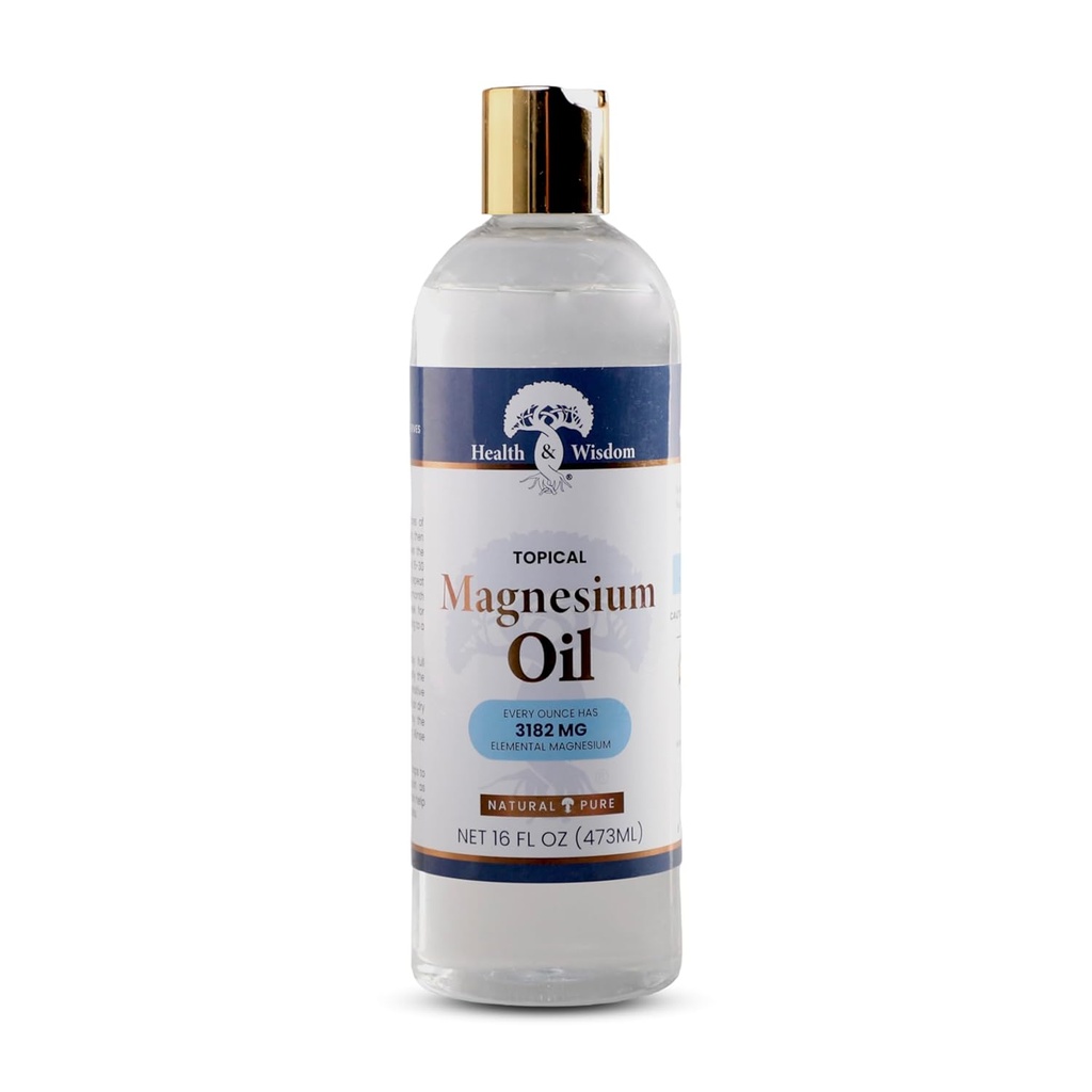 Aceite de magnesio puro de salud y sabiduría - Musculo tópico &amp; Alivio Conjunto- Moisturizador de piel natural y puro - Absorción mejorada - 16 fl oz
