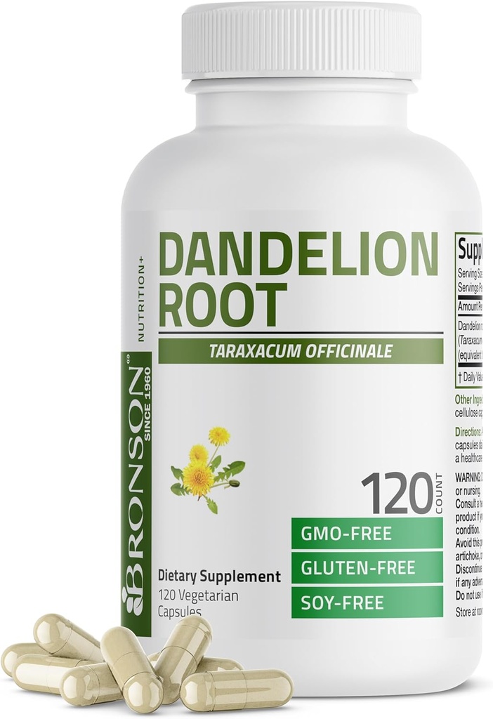 Bronson Dandelion Root High Potency Supplement, Supports General Good Health & Well-Being, Traditional Diuretic Herb - Non-GMO, 120 Vegetarian Capsules