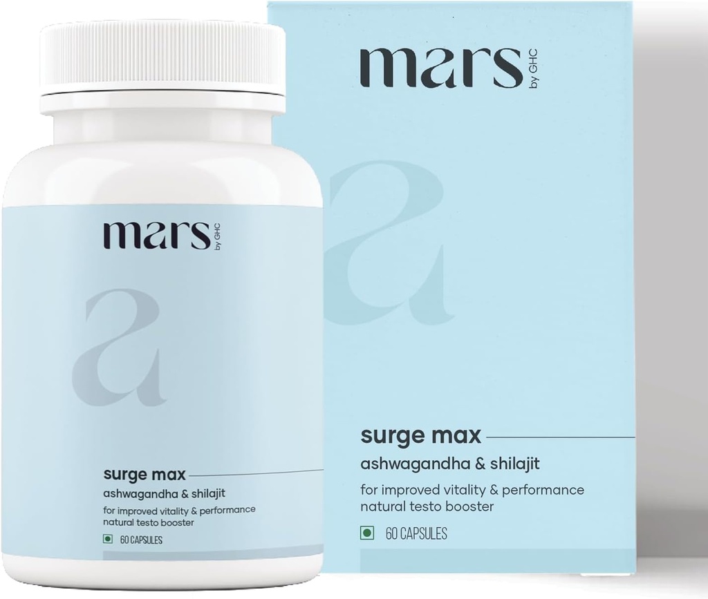 Mars Surgemax Natural Capsules con Shilajit & Safed Musli Respuestas Energy, Strength &amp; Immunity  durable for Active Lifestyle ← 60 Capsules ← Pack of 1