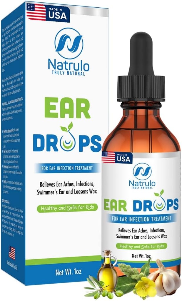 Tirantes de oído para las infecciones del oído – Aceite de ajo de Mullein Natural para Earaches, Oído de Swimmer, Oídos de cierre, Eliminación de Earwax y Orejas de picazón – Tratamiento de cuidado del oído para adultos, niños y mascotas, Hecho en EE.UU.