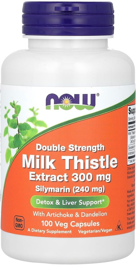 NOW Foods - Silymarin Milk Thistle with Artichoke and Dandelion Double Strength 300 mg. - 100 Vegetable Capsule(s)