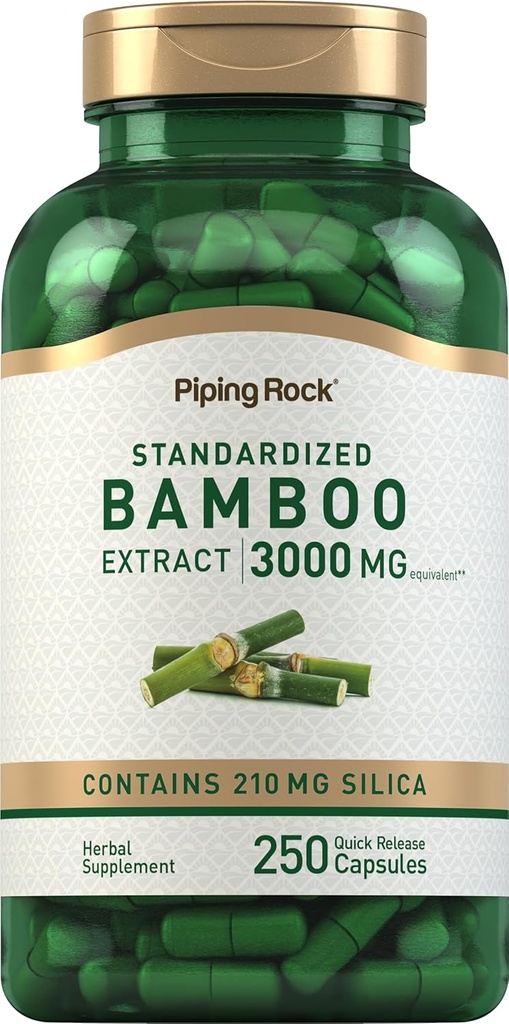 Piping Rock Bamboo Extracto Cápsulas TENIDO 3000mg ANTE 250 Conde TENIDO Suplemento herbal Silencio 210mg ANTE NO GMO, Gluten Free