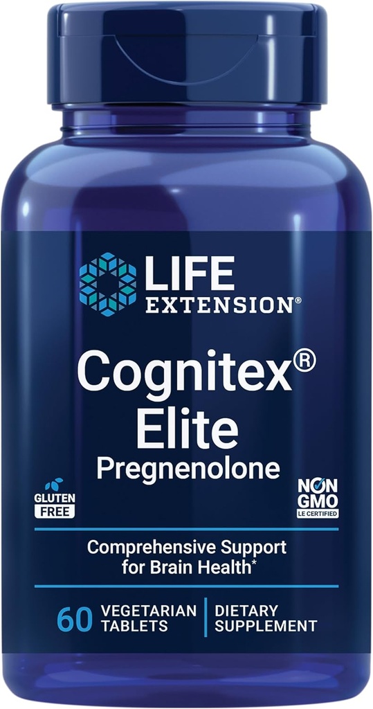 Life Extension Cognitex® Elite Pregnenolone, sage, Blueberry, ashwagandha, phosphatidylserine, Advanced Formula, Attention, Focus, Memory, Gluten-Free, Non-GMO, Vegetarian, 60 Tablets