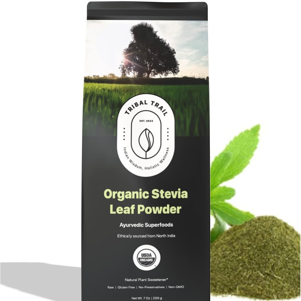 Orgánica Stevia Powder Silencio 7.05 oz Silencio USDA Orgánica &amp; No OGM TENIDO Ethically Sourced from North India ← Reciclable Kraft Bags TEN Natural Stevia ANTE Plant Based Sugar Free Substitute