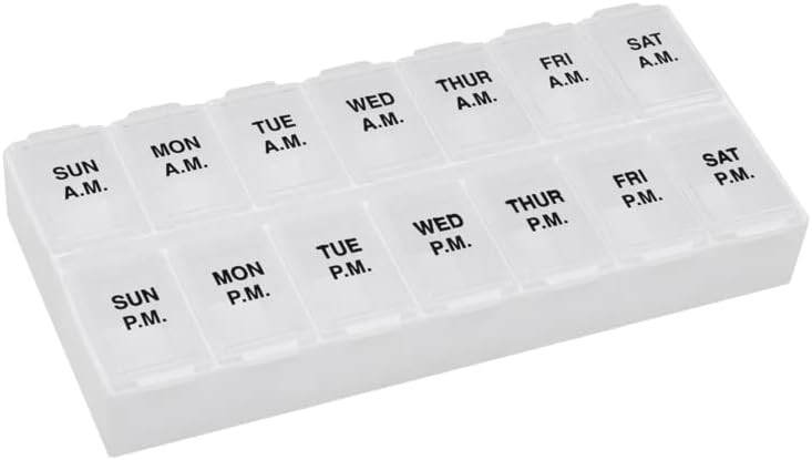 Recordad N' Time Weekly (7-Day) AM/PM Pill Organizer, Vitamin and Medicine Box, Large Compartments, 2 Times a Day, Clear Lids