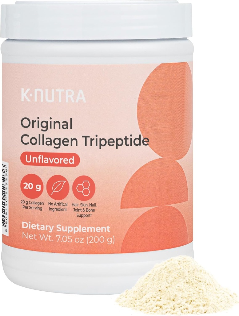 K-Nutra Original Collagen Tripeptide tención 200g (7.05oz) Silencio 100% Puro agua dulce Collagen Powder  200X Absorption GPH ← Ayuda a apoyar la hidratación de la piel, el cabello y la salud de la uñas