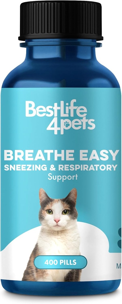 Cat Respiratory Comfort Supplement - Natural Breathe Easy Feline Support for All Seasons, Coughing, Occasional Nasal Stuffiness and Sneezing - 400 Odorless, Easy-to-Administer Tasteless Pills