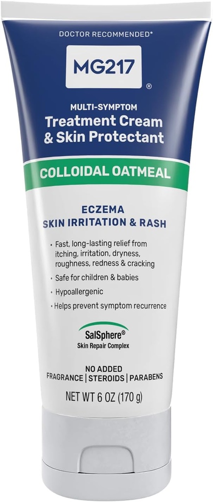 MG217 Eczema Body Cream with 2% Colloidal Oatmeal, Soothing Relief for Dry, Itchy, and Irritated Skin, Cruelty, Steroid and Fragrance-Free Moisturizer, 6 oz Tube