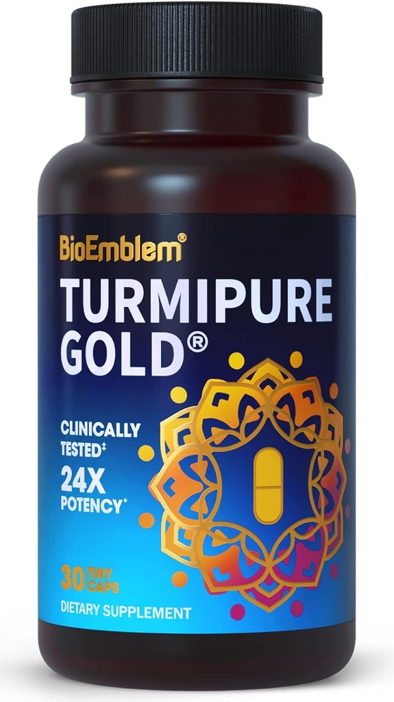 BioEmblem Turmeric Curcumin with Clinically Studied TurmiPure - 1 Small Cap Daily, 24x Más Absorption Than Others - Joint Support, Healthy Inflammation Tumeric Supplements - Non-GMO - 30 Servings