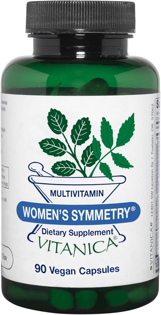 Vitanica Simetría femenina, multivitamina de alta potencia y mineral, vegano/vegetariano, 90 cápsulas