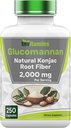 tnvitamins Glucomannan Capsules 2000 MG - 250 Conde ← Natural Konjac Root Fiber Extract Powder Suplemento TEN Soluble, Dietario, " Digestive Fiber Pills ANTE Producido en Los EE.UU.