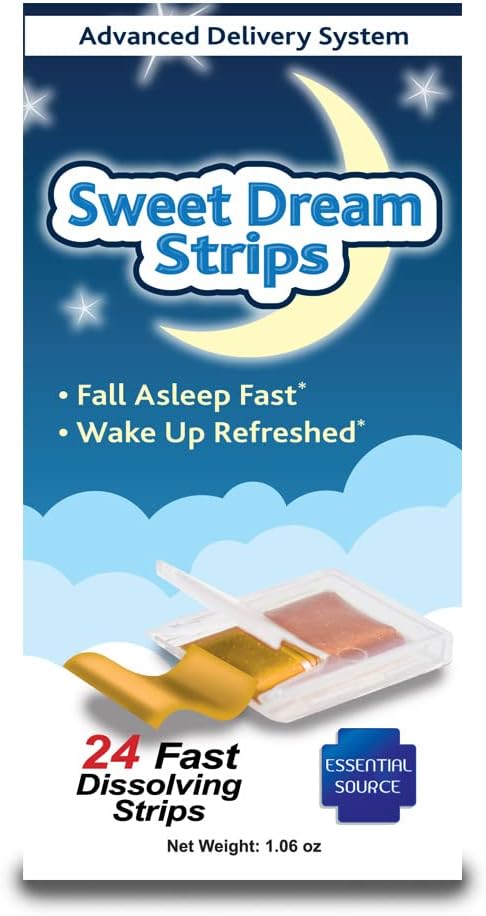 Fuente esencial Sweet Dream Oral Sleep Strips with Melatonin, Piper Methysticum and Huperzine A - Herbal Fast Dissolve Mouth Strips for Sleeping - Deep Sleep Support Supplement - 24 Count