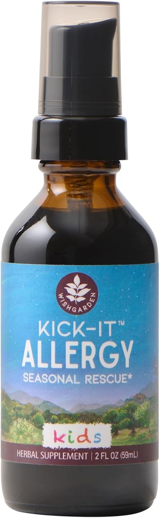 WishGarden Herbs Kick-It Alergía para los niños - Planta-Basada Suplemento de Alergia Herbal sin Hoja, Echinacea &amp; Yerba Santa, apoya la respuesta saludable de Histamina a los irritantes estacionales, 2oz