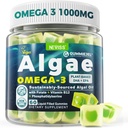 Algae Omega 3 Gummies 1000mg, Plant Based DHA 460mg & EPA 230mg, Omega 3 Fish Oil Alternative for Adults, Plus MethylFolate, Vitamin B12, Phosphatidylserine, No Fishy Taste, Vegan, Sugar Free, 60 Cts