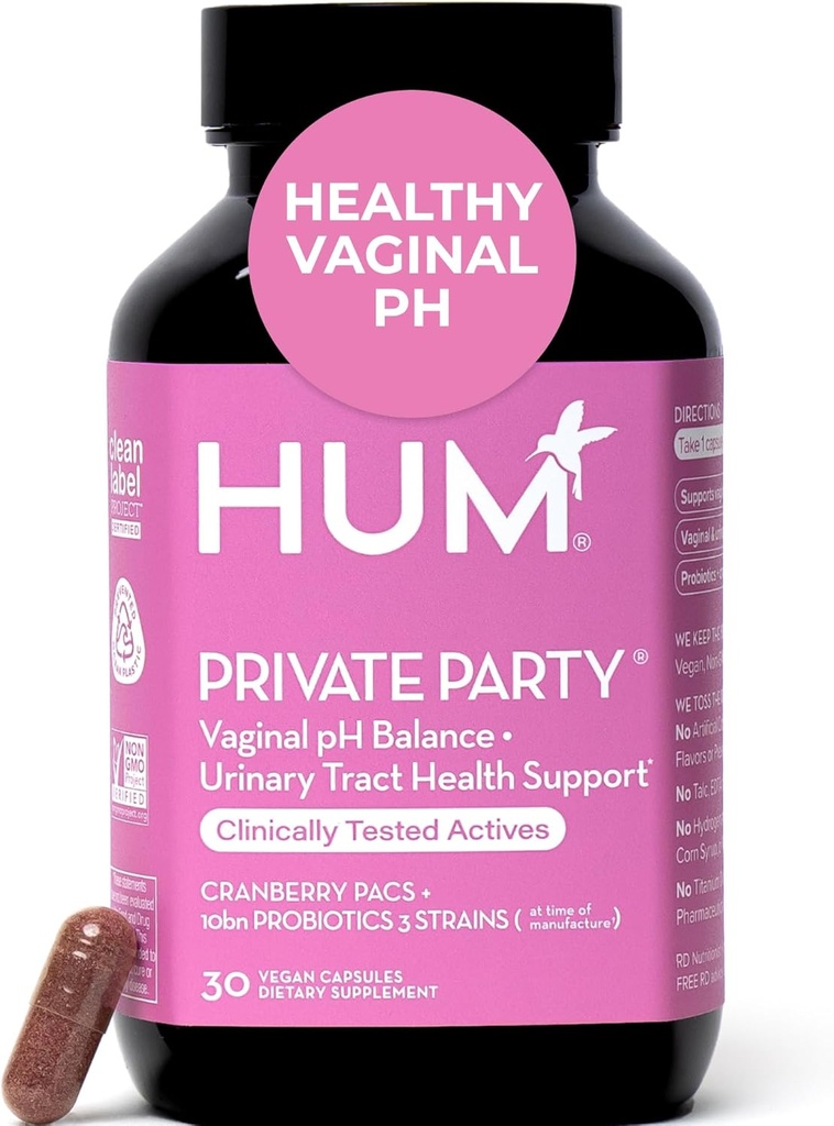 HUM Probióticos vaginales para mujeres, pH Balance y Tracto urinario Apoyo Vaginal Probiótico Suplemento con Cranberry &amp; Lactobacillus Blend, Manchas de la Salud de las Mujeres, 30 cápsulas