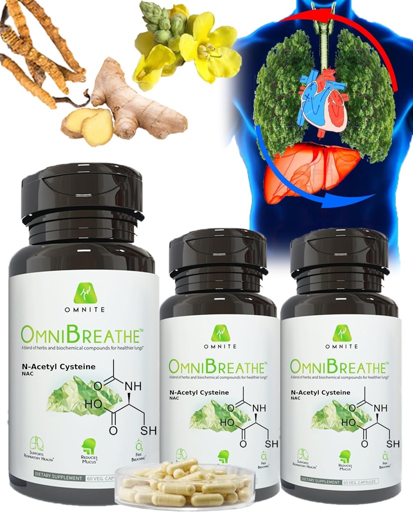 OmniBreathe for Lung Cleanse Detox Respiratory Wellness - Help Reduce Mucus & Cough for All Kinds of Smokers,Restore Fresh Deep Natural Breathe,Less Wake Up to Reach for Inhaler (Pack of 3 Bottles)