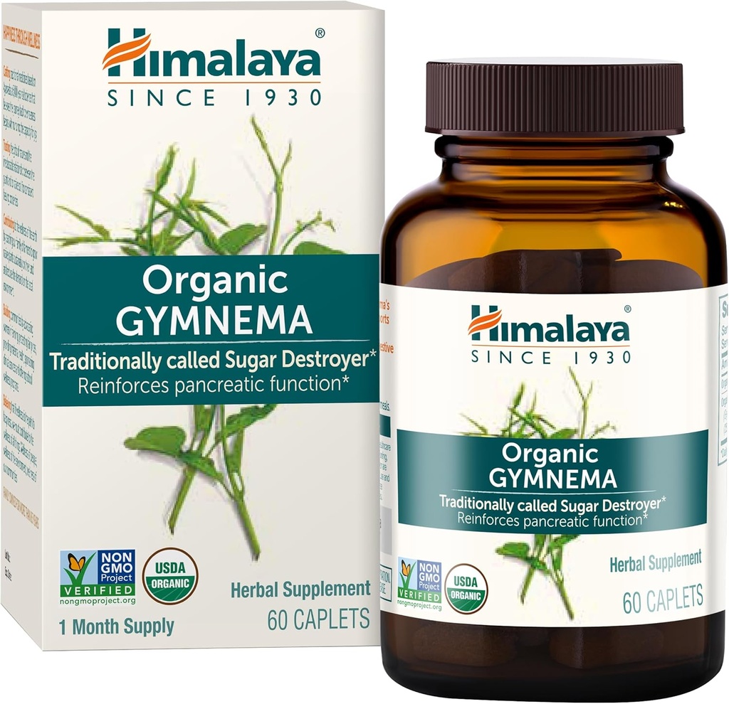 Himalaya Organic Gymnema Sylvestre – Herbal Glucose Metabolism Support - USDA Organic, Non-GMO, Vegan, Gluten Free, Additive Free, 700 mg, 60 cápsulas