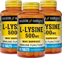 MASON NATURAL L-Lysine 500 mg con Calcio - Mejor Función de Inmuno, Ausorción de Nutrientes Mejorada, Aminoácidos Esenciales, 100 Tabletas (Pack of 3)