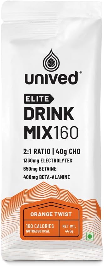 Bebida de élite unida mezcla 160  Bebida de energía isotónica ← 2:1 Ratio &amp; 40g Carbohidratos con Betaine &amp; Beta-Alanine  durable Endurance Athletes Sports Drink Orange Twist, 8 Pack