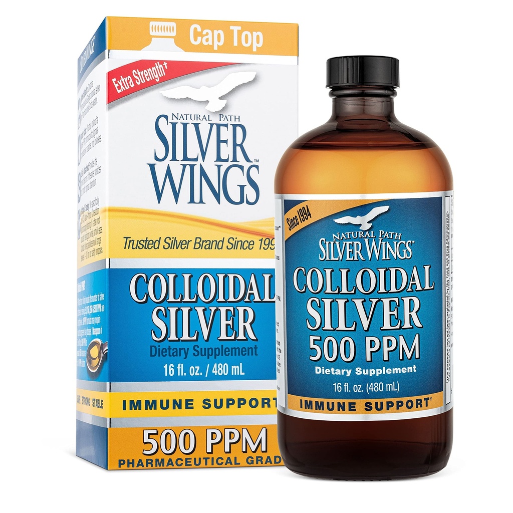 Natural Path Silver Wings Colloidal Silver 500ppm (2,500mcg) Immune Support Supplement 16 fl. oz.