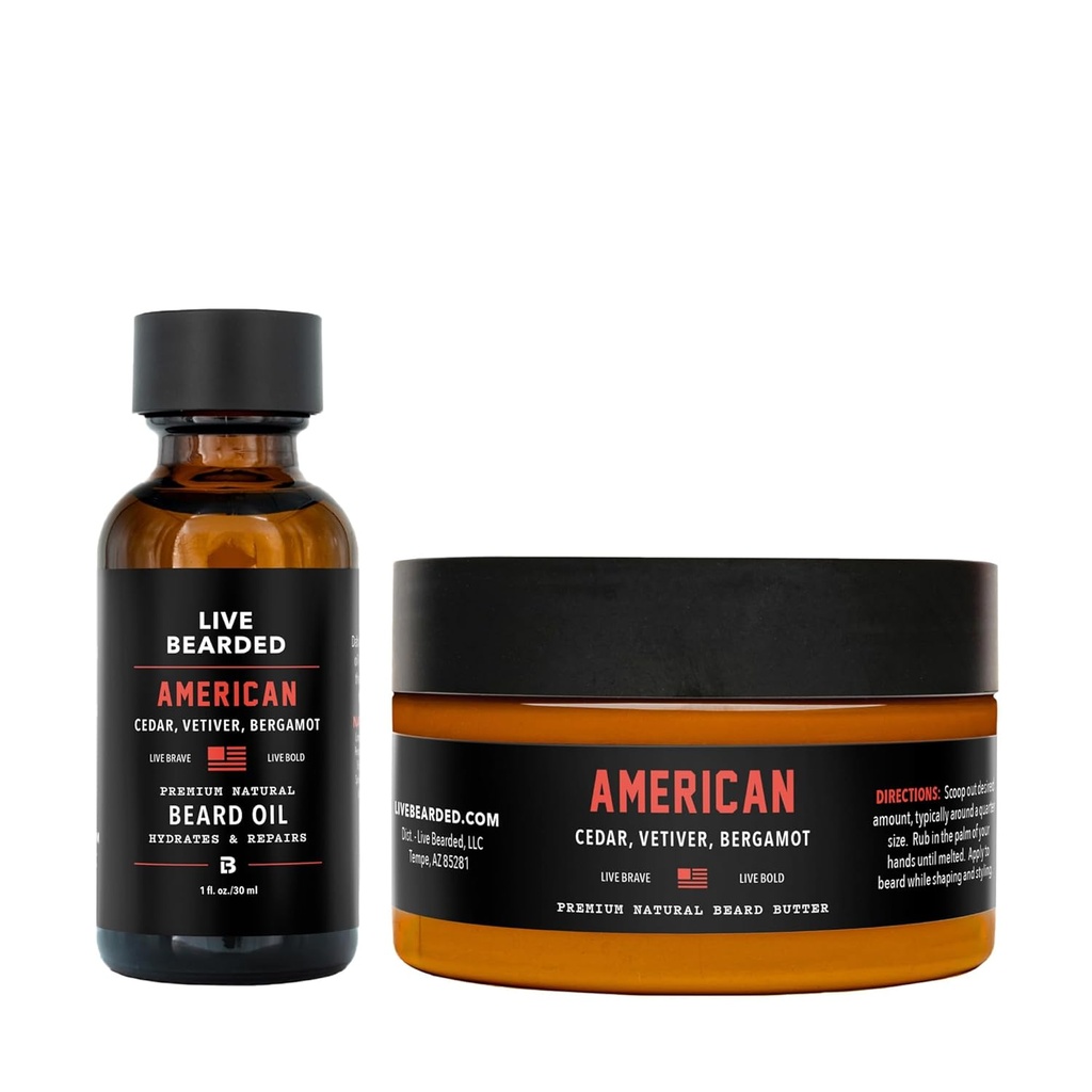 Gatito de Aceite y Butter de barba en vivo - Hecho en los EE.UU. - Ingredientes totalmente naturales con Shea, Argan, Jojoba - Apoyo para el crecimiento  durable American Scent - Cedar, Vetiver, Bergamot