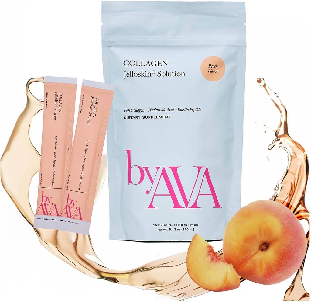 porAVA Liquid Collagen Jelloskin Solution ¦ Marine Collagen Peptides + Hyaluronic Acid + Elastin peptides Triple Suplementos - Hair Skin and Nails