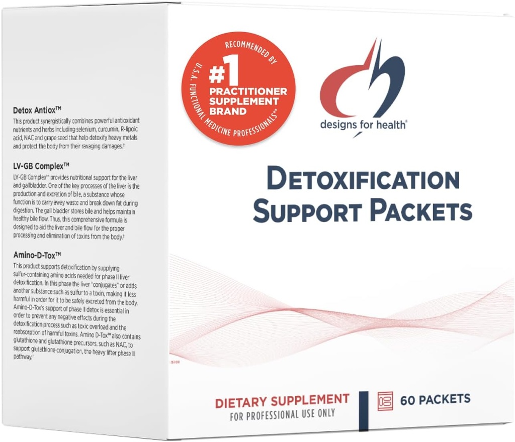 Diseños para la desintoxicación de la salud Paquetes de soporte - 3-Parte Easy Full Body Detox, kit de soporte para limpieza de hígado - Detoxificar con Nutrientes, Calcio D-Glucarate, Milk Thistle + Más (60 Packets)