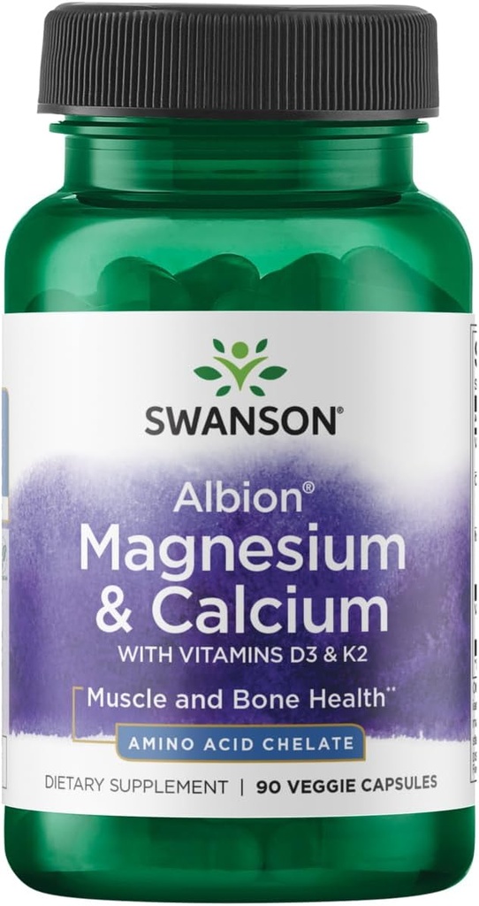 Swanson Albion Chelated Magnesium &amp; Calcium 2:1 90 Veg Capsules
