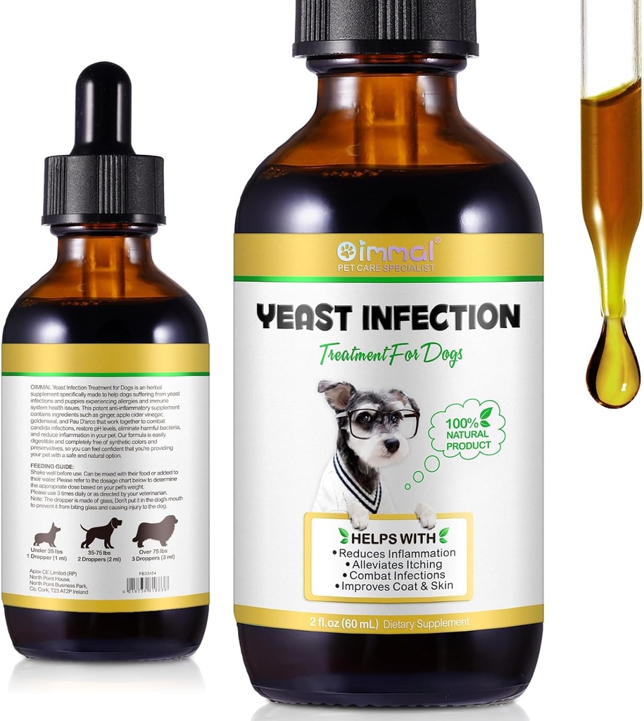 Tratamiento de la infección de levadura natural para perros - Asistencia Alivio de Itch saludable &amp; Inflamación - Tratamiento de la infección del oído de perros &amp; Alivio de alergia - Alivio de Itch para perros, Tratamiento del oído de perros para infecciones-2 fl oz