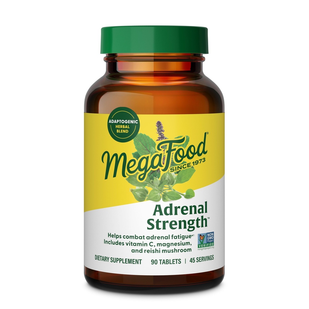 MegaFood Adrenal Strength - Soporte Adrenal Suplementos con Ashwagandha, Vitamina C, Magnesium Glycinate, Holy Basil, Astragalus - Reduce los niveles de cortisol - Vegetariano - 90 Tablets (45 Servings)