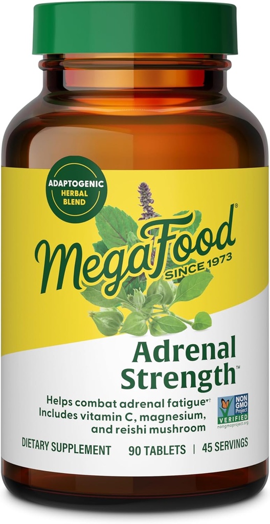MegaFood Adrenal Strength - Soporte Adrenal Suplementos con Ashwagandha, Vitamina C, Magnesium Glycinate, Holy Basil, Astragalus - Reduce los niveles de cortisol - Vegetariano - 90 Tablets (45 Servings)