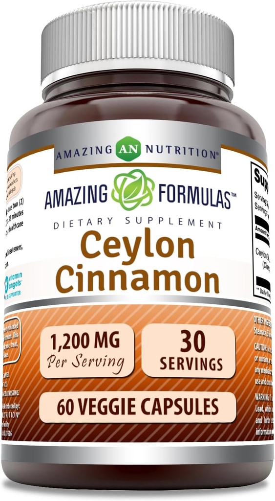Amazing Formulas Ceylon Cinnamon 1200 Mg Supplement | Vegetarian Capsules | Non-GMO | Gluten-Free | Made in USA (1 Pack | 60 Count)