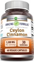 Fórmulas increíbles Ceylon Cinnamon 1200 Mg Suplemento Silencio Vegetarian Capsules ← No Gluten-Free TEN Made in USA (1 Pack ← 60 Cuenta)
