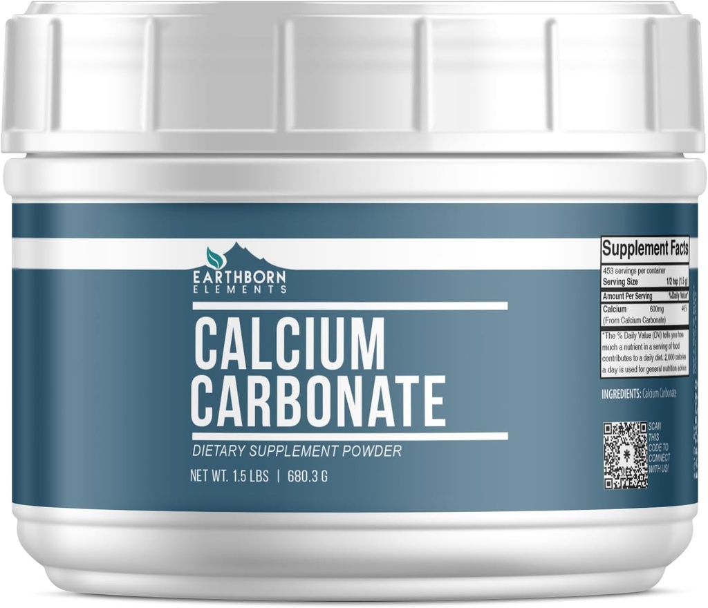 Elementos tercos Calcio Carbonato Powder (1.5 lb), Antácidos Naturales, Mess Conveniente Free Resealable Tub