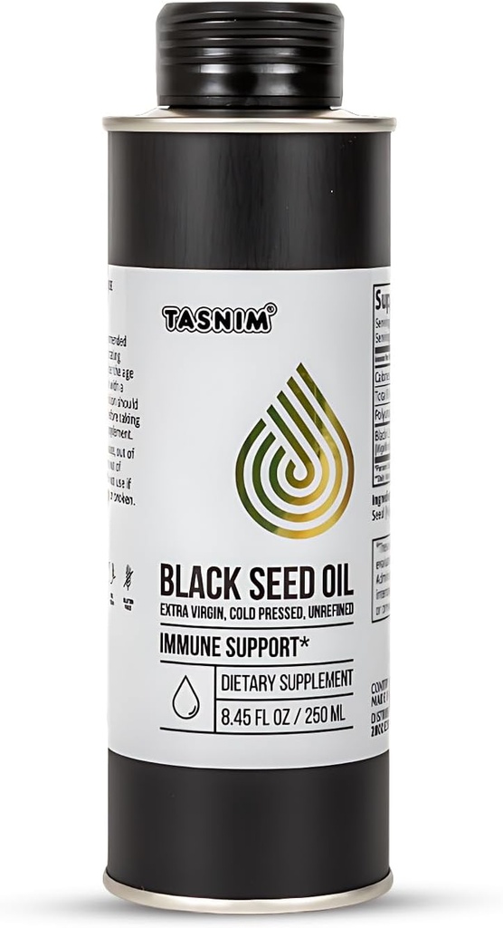 100% Etíope BlackSeed Oil 8.45 Oz - Cold Pulido Aceite de semillas negras para soporte inmuno, alta potencia 5.7% - 21% Thymoquinone Skin, Hair &amp; Overll Health - Unrefined Black Cumin Seed Oil - Gluten Free
