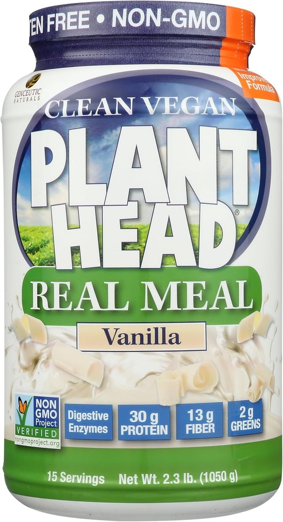 Cabeza de planta real de la carne de proteína orgánica, vainilla - vegano, carbohidratos bajos netos, no lácteos, sin gluten, sin lactosa, sin azúcar añadido, 2.3 libras