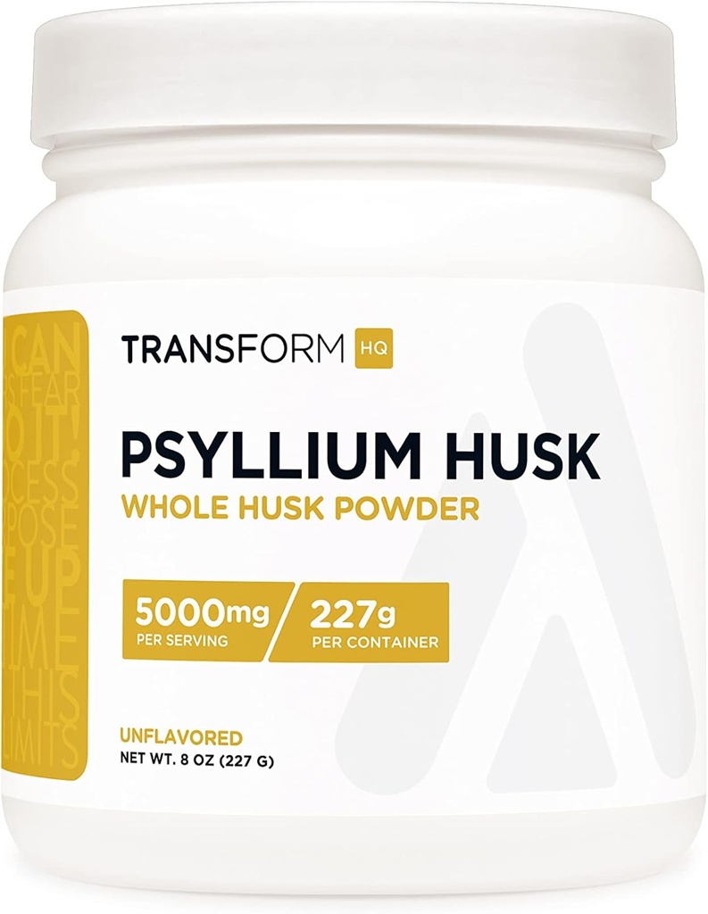 TransformHQ Full Psyllium Husk 8 OZ Powder - 5000mg Por Serving - Gluten Free, Non-GMO