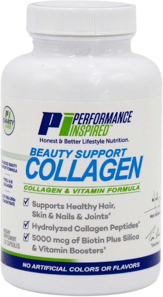 Rendimiento Caps de colágeno de nutrición inspirados – Conjunto, Esquí, Nails &amp; Beauty Support – 5000mcg Biotina, Silica, Aloe Vera & Collagen Peptides – 120 Conde