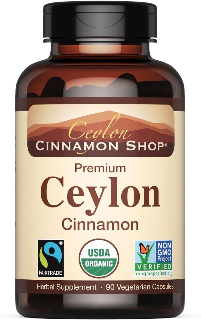 Ceylon Cinnamon Shop Organic Ceylon Cinnamon (100% certificado) Suplemento, 90 cápsulas