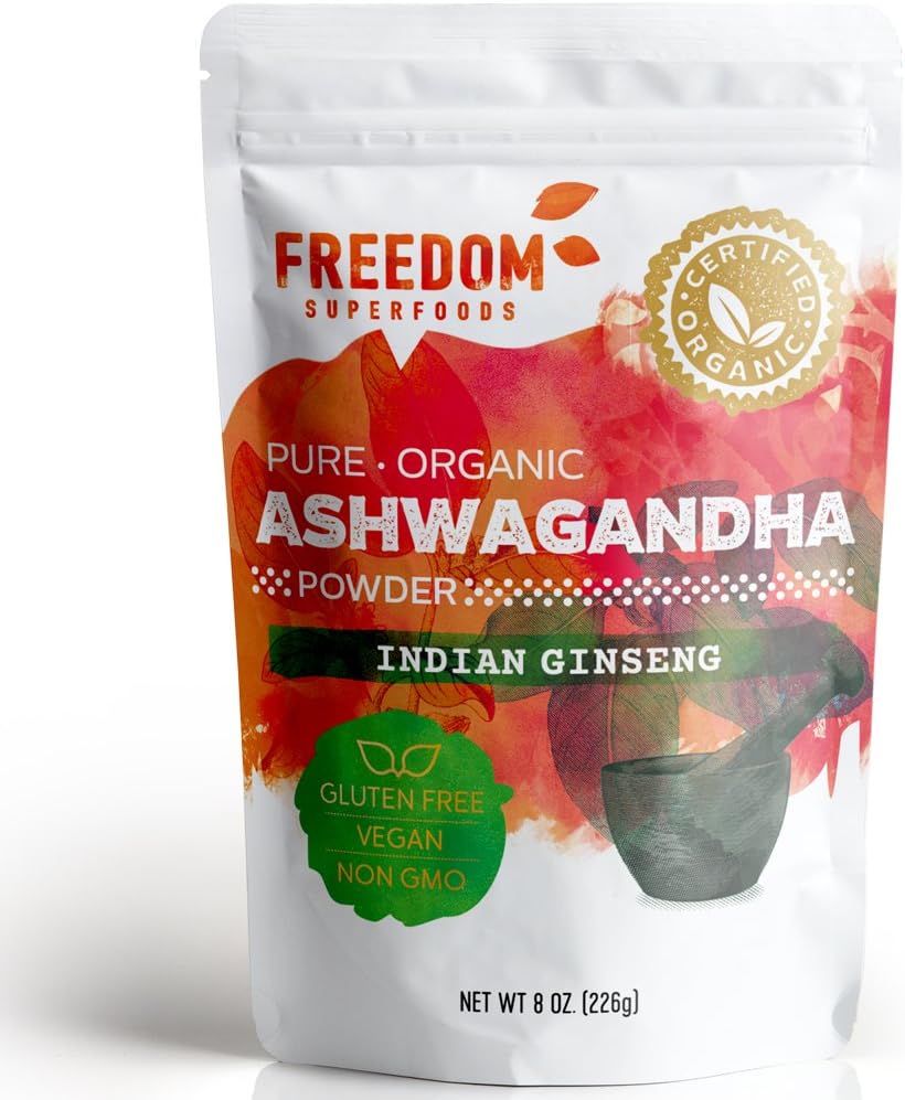 Orgánica Ashwagandha Root Powder Extracto de India - A Potent Adaptogen & Premium Feel Good Veda Suplemento de vitamina para el crecimiento y la altura del cabello - Vegan y Gluten Gratis - 8oz