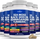 NEW AGE Sea Moss Black Seed Oil Ashwagandha Turmeric Bladderwrack Burdock - con Manuka, Honey Dandelion, ACV Black Pepper Gluten Free