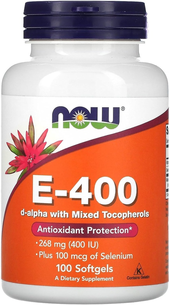 Ahora Alimentos E-400 D-Alpha con tocoferoles mixtos, 268 mg (400 UI), 100 Softgels