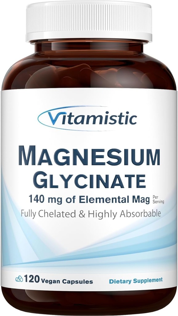 Magnesium Glycinate, Chelated, Highly Bioavailable, Fully Reacted " Non-Buffered, Gentle on The Stomach, 140 mg Elemental Magnesium, for Sleep, Bone, Non GMO, 120 Vegan Caps