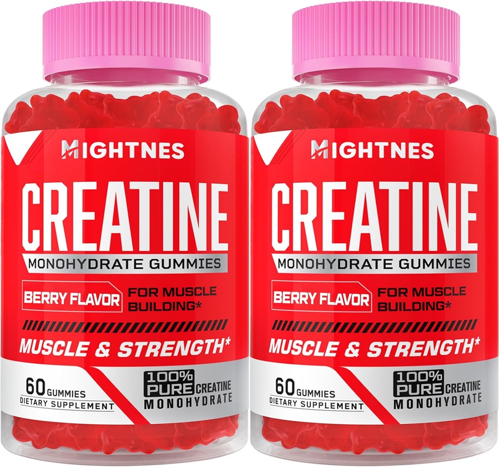 Gummies de Monohidrato de Creatina para Mujeres - Gummies de Pre-Workout Creatina con Tarina &amp; Vitamina B6 B12 para Fuerza Máxima, Musculo, Energía, Resistencia & Focus, Orgánico, Vegan - 120 Conde