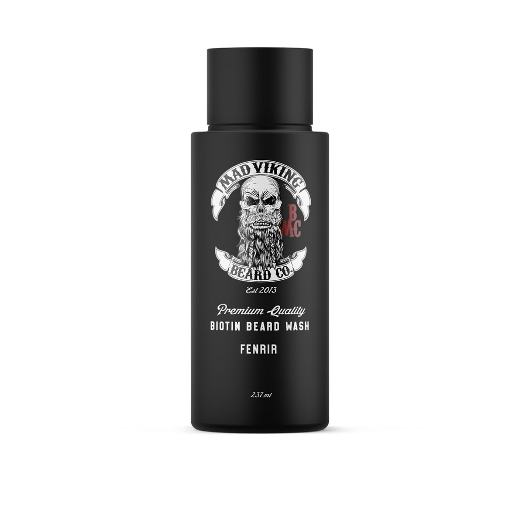 Mad Viking Fenrir Biotin Beard Wash - Moisturizing Cleanse - Crece una barba saludable - Hecho con ingredientes premium para combatir Itch " Dandruff - Bourbon, Neroli, Rum " Tobacco Scent, Made in the USA - 8oz