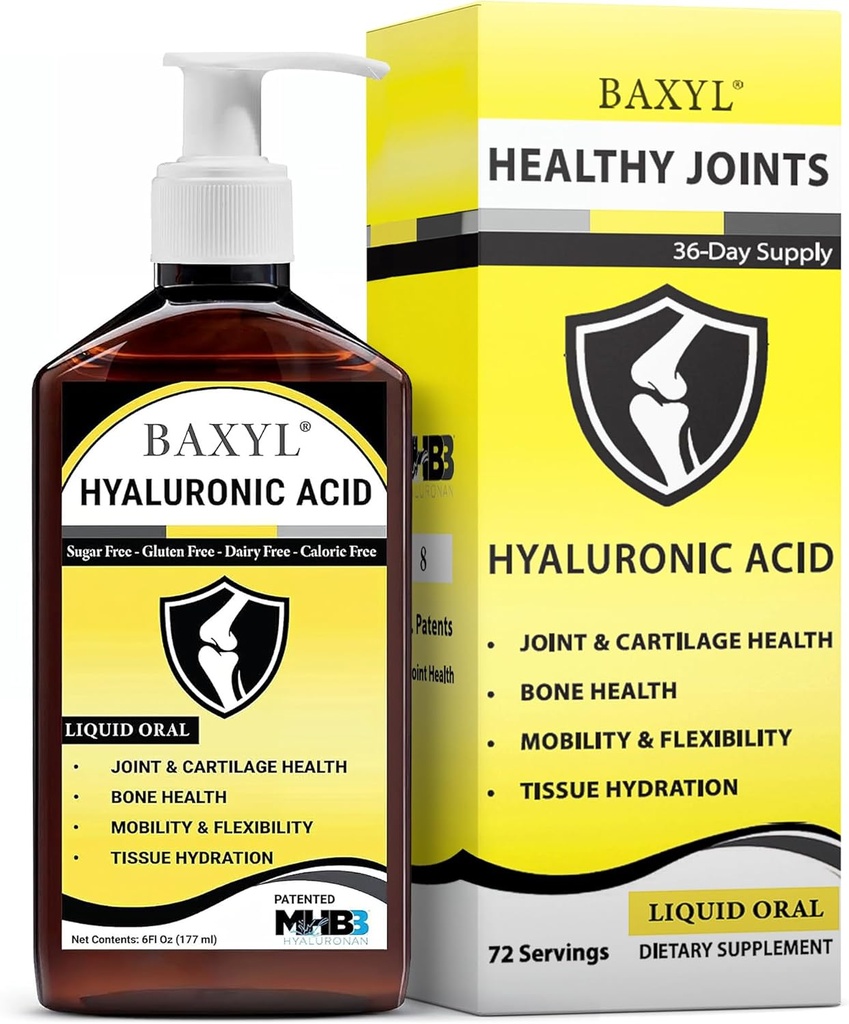 BAXYL® - Ácido Hialurónico Líquido para el Suplemento de Alivio Conjunto (Vegan, libre de gluten, sin gluten, MHB3 Oral Patented)