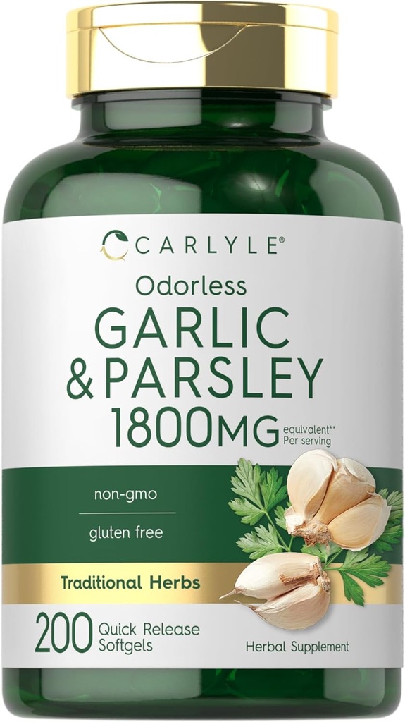Carlyle Odorless Ajo &amp; Parsley 1800mg ← 200 Softgels ← Non-GMO, Gluten Free Supplement