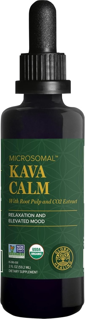 Global Healing Center - Organic Kava Calm - MicroSomal Tech, Pure Kava Drops - Inducir la calma, en particular los involucrados con GABA